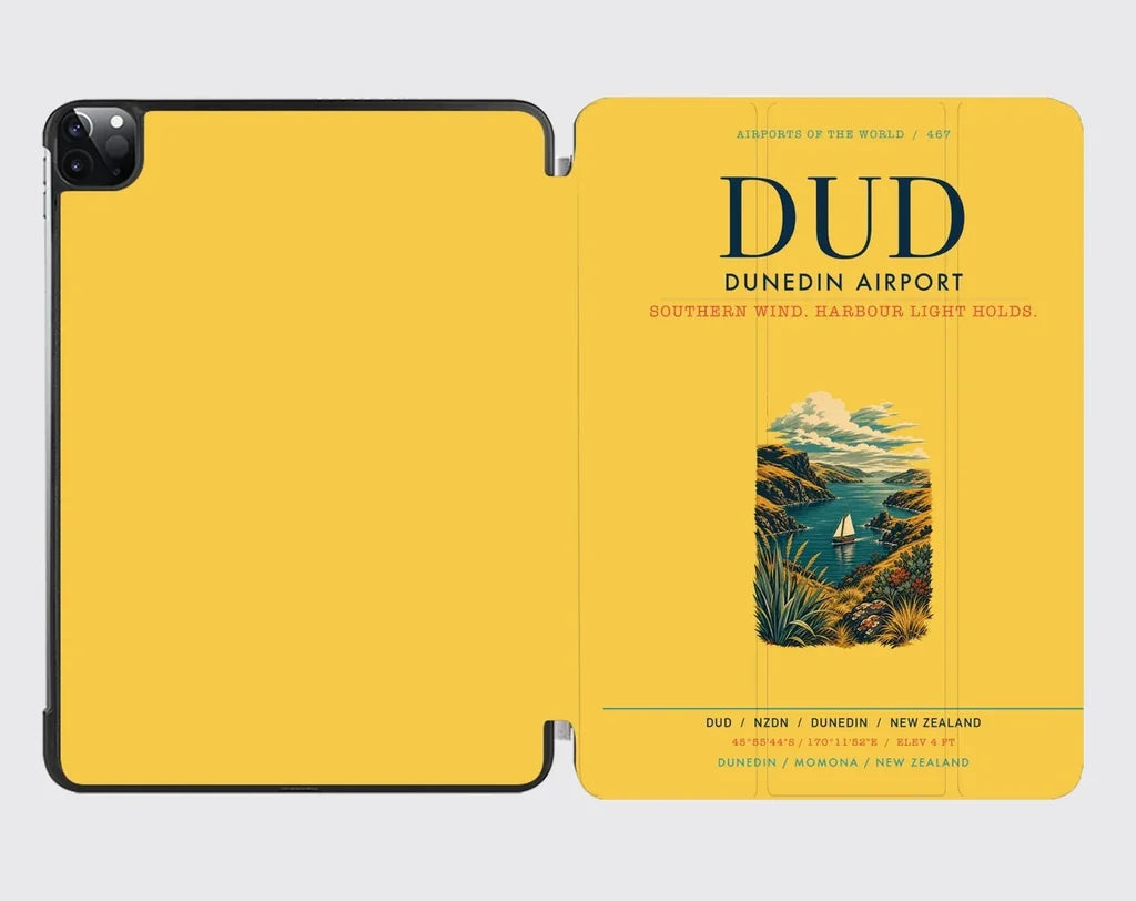 Dunedin Airport (DUD) design on yellow ipad tablet case