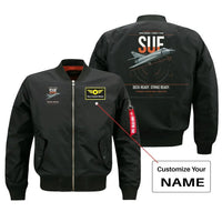 Thumbnail for Dassault Super Étendard design on black+name bomber jacket, double-side print