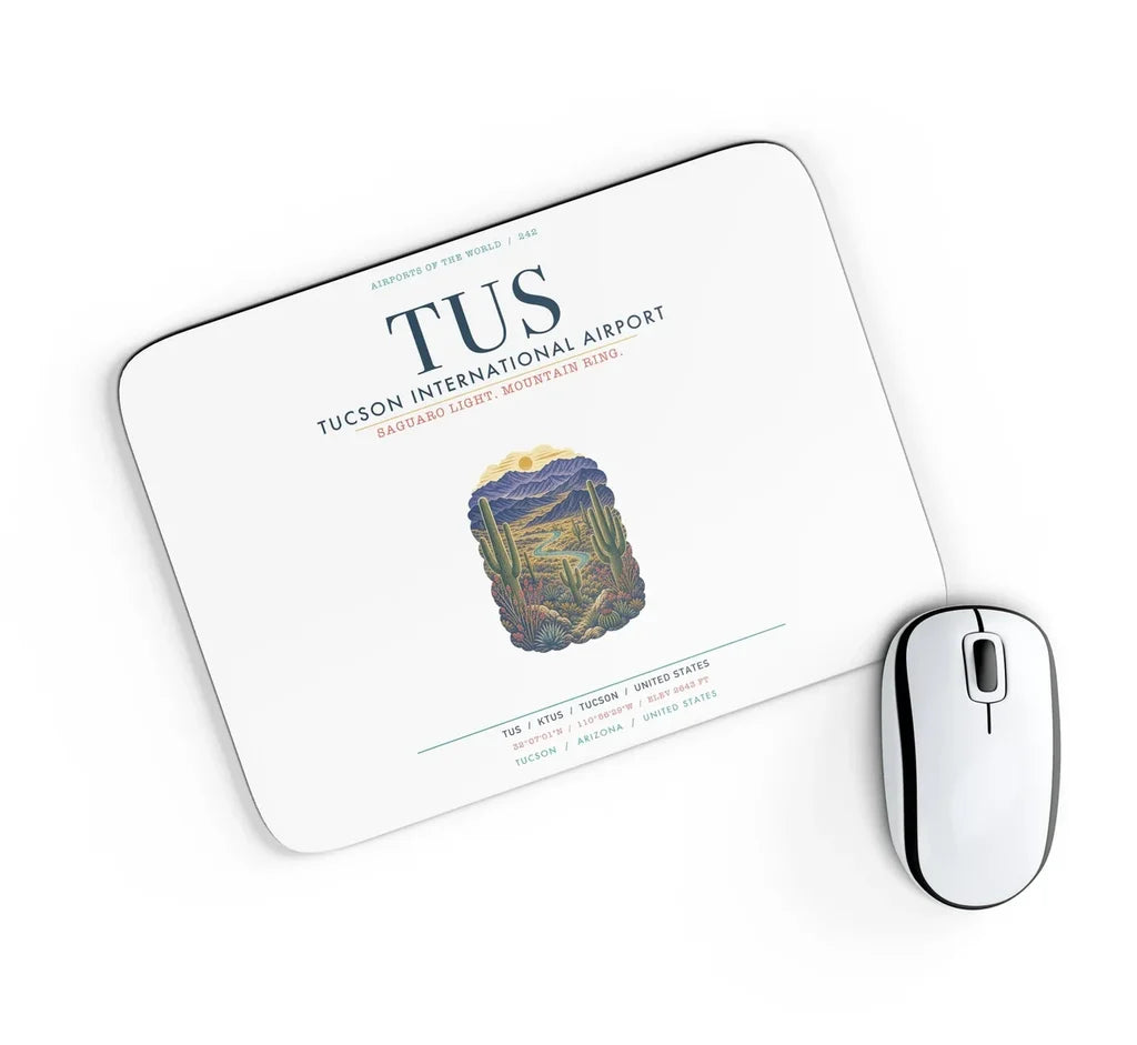Tucson International Airport (TUS) design on white rectangle mouse pad