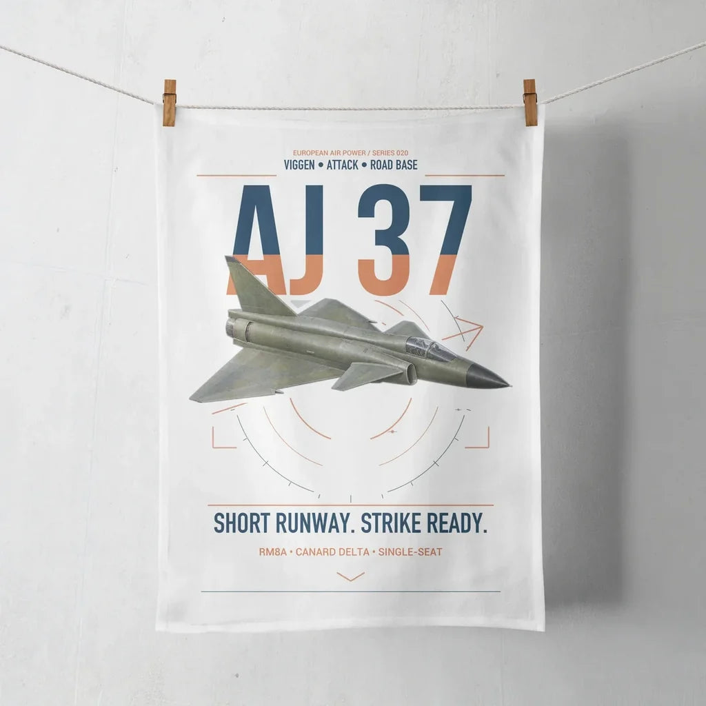 Saab AJ 37 Viggen design on white towel