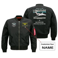 Thumbnail for Cessna Citation Longitude design on black+name bomber jacket, double-side print