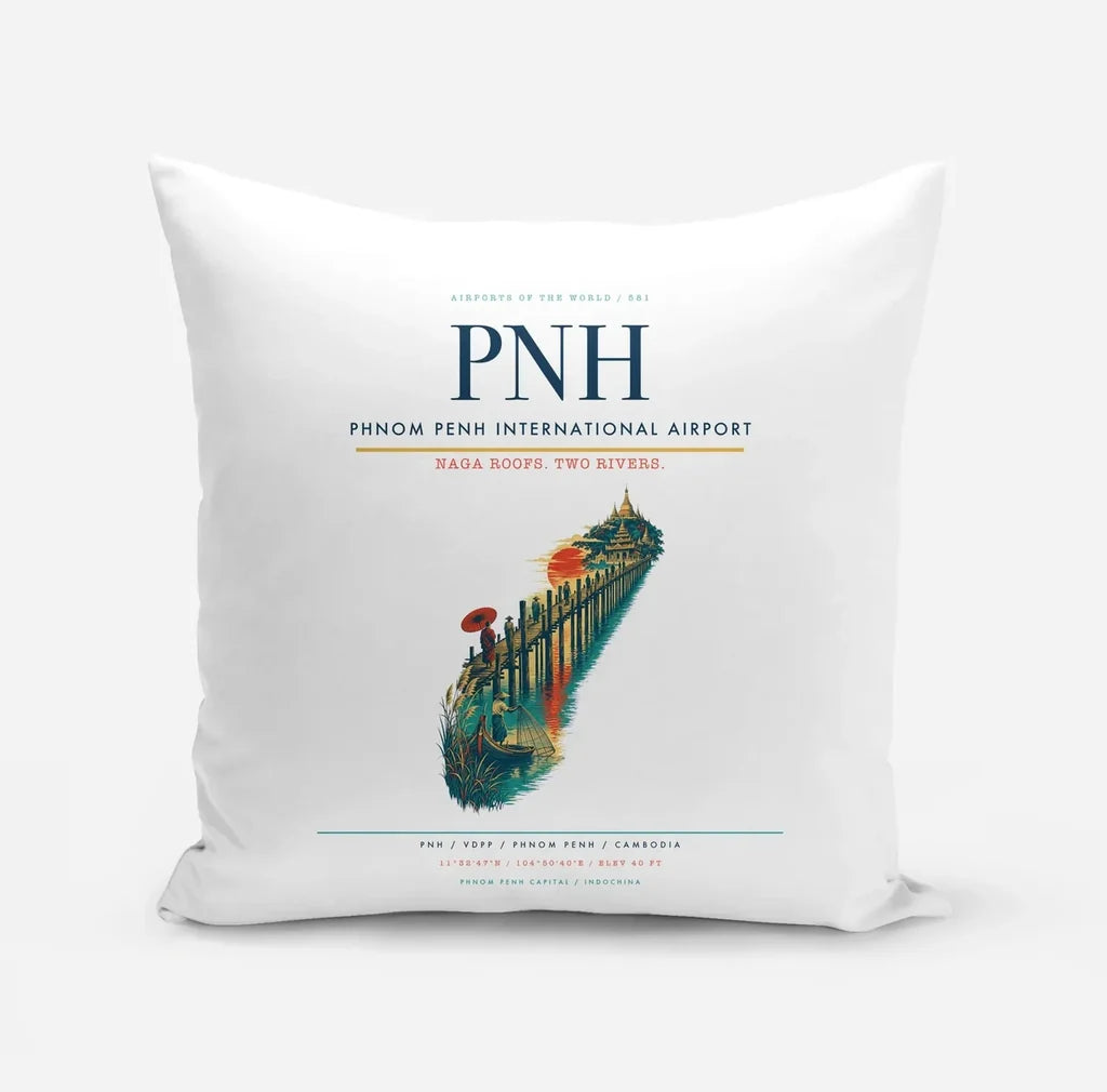 Phnom Penh International Airport (PNH) design on white pillow