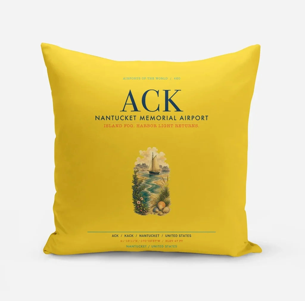 Nantucket Memorial Airport (ACK) design on yellow pillow
