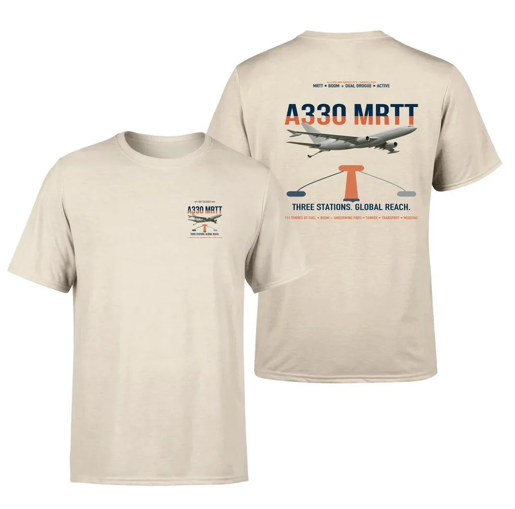 Airbus A330 MRTT design on beige t-shirt, double-side print