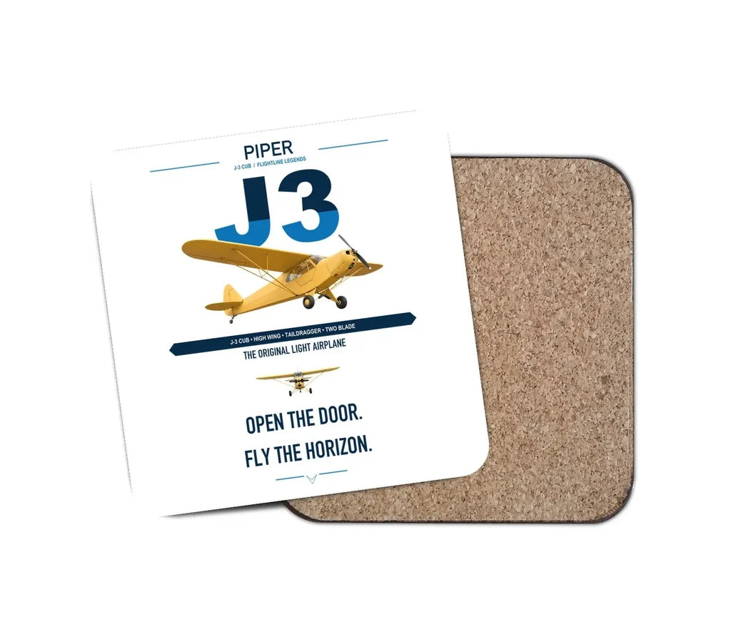 Piper J-3 Cub design on white 1 piece coaster