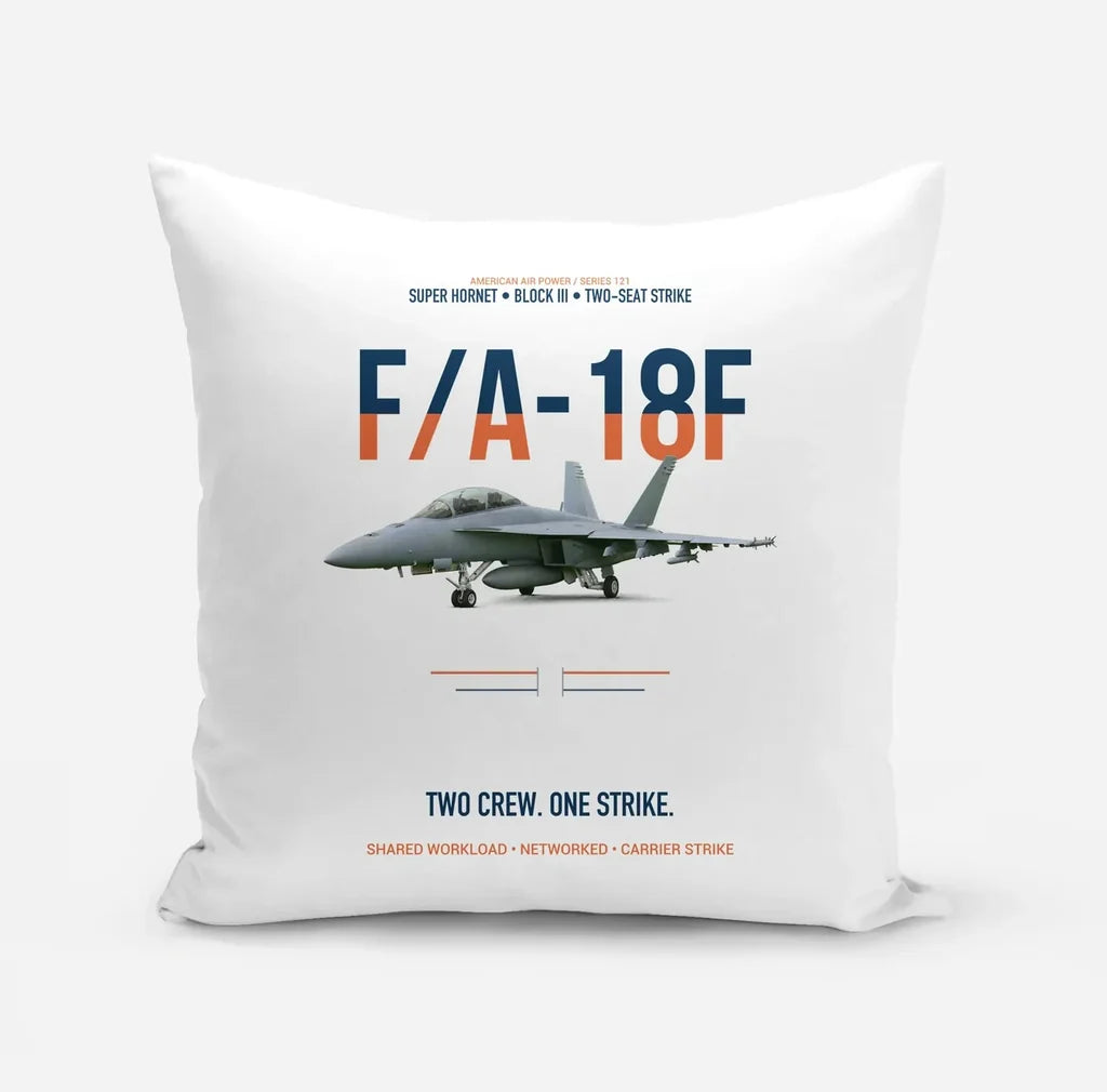 F-A-18F Super Hornet Block III Two Crew One Strike design on white pillow