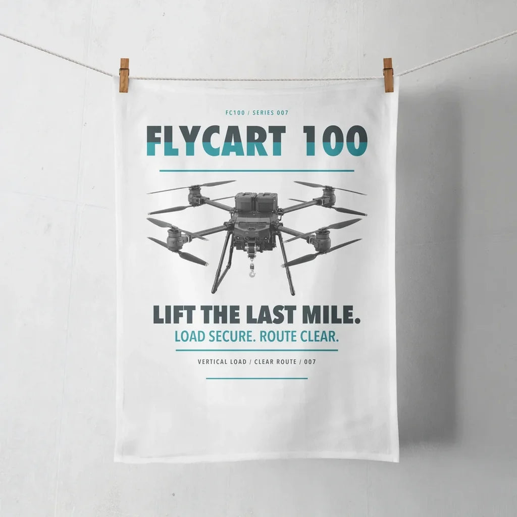 DJI FlyCart 100 design on white towel