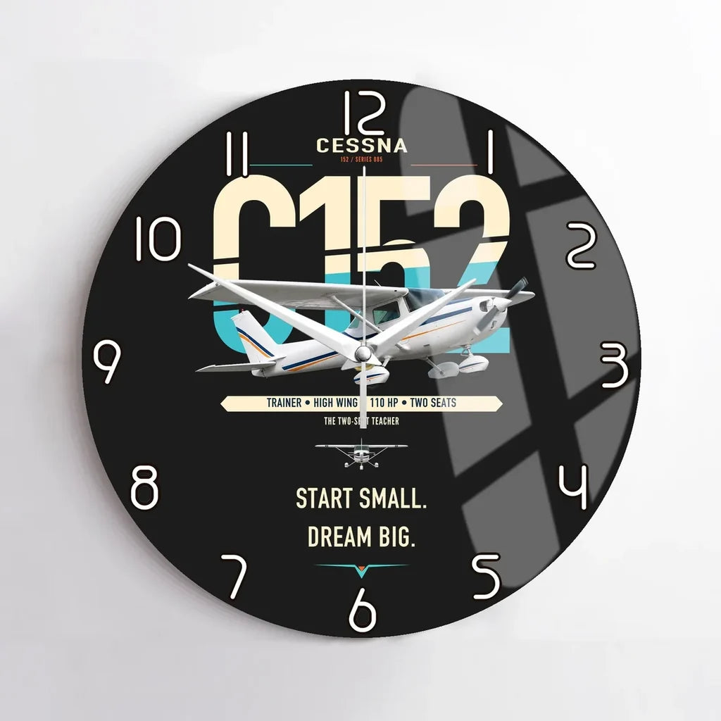 Cessna 152 design on black no frame wall clock