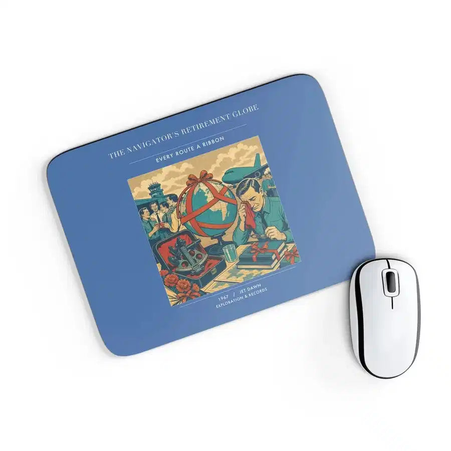 VINTAGE G4435 - The Navigator's Retirement Globe - Designed Mouse Pads design on blue rectangle
