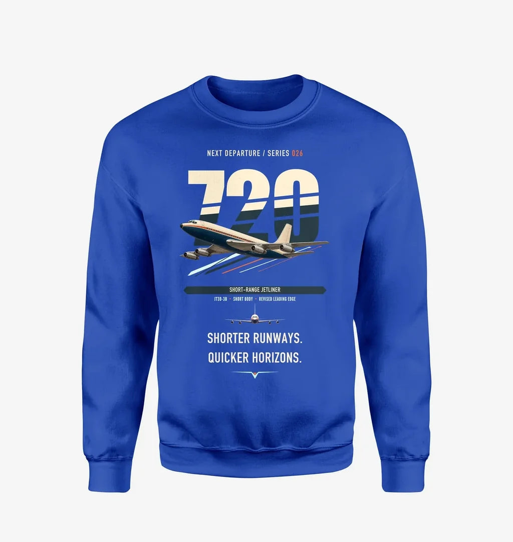 Boeing 720B design on blue sweatshirt