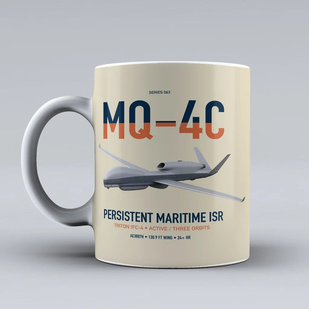 MQ-4C Triton IFC-4 design on beige ceramic mug, double-side print