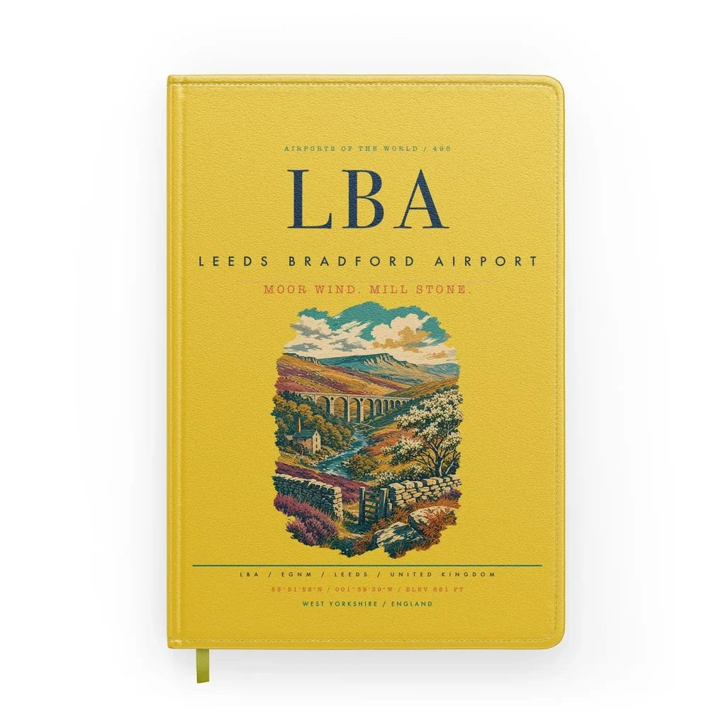 Leeds Bradford Airport (LBA) design on yellow notebook