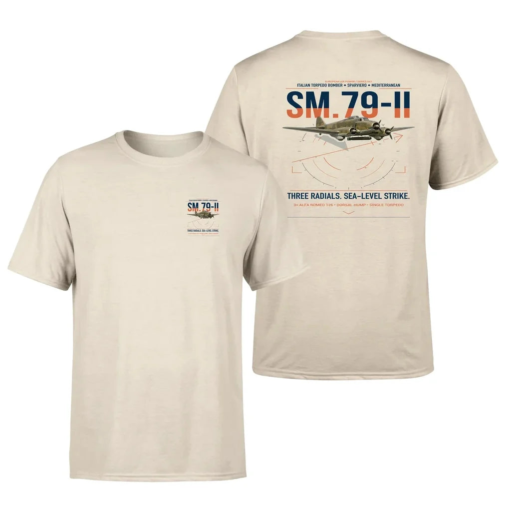 Savoia-Marchetti SM.79-II Sparviero design on beige t-shirt, double-side print