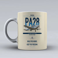 Thumbnail for Piper PA-28 Cherokee design on beige ceramic mug, double-side print