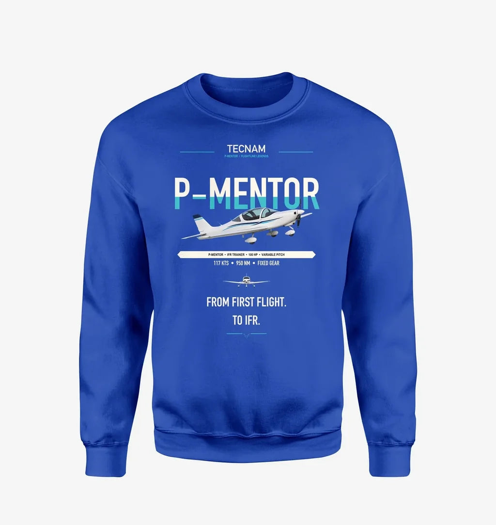 Tecnam P-Mentor design on blue sweatshirt