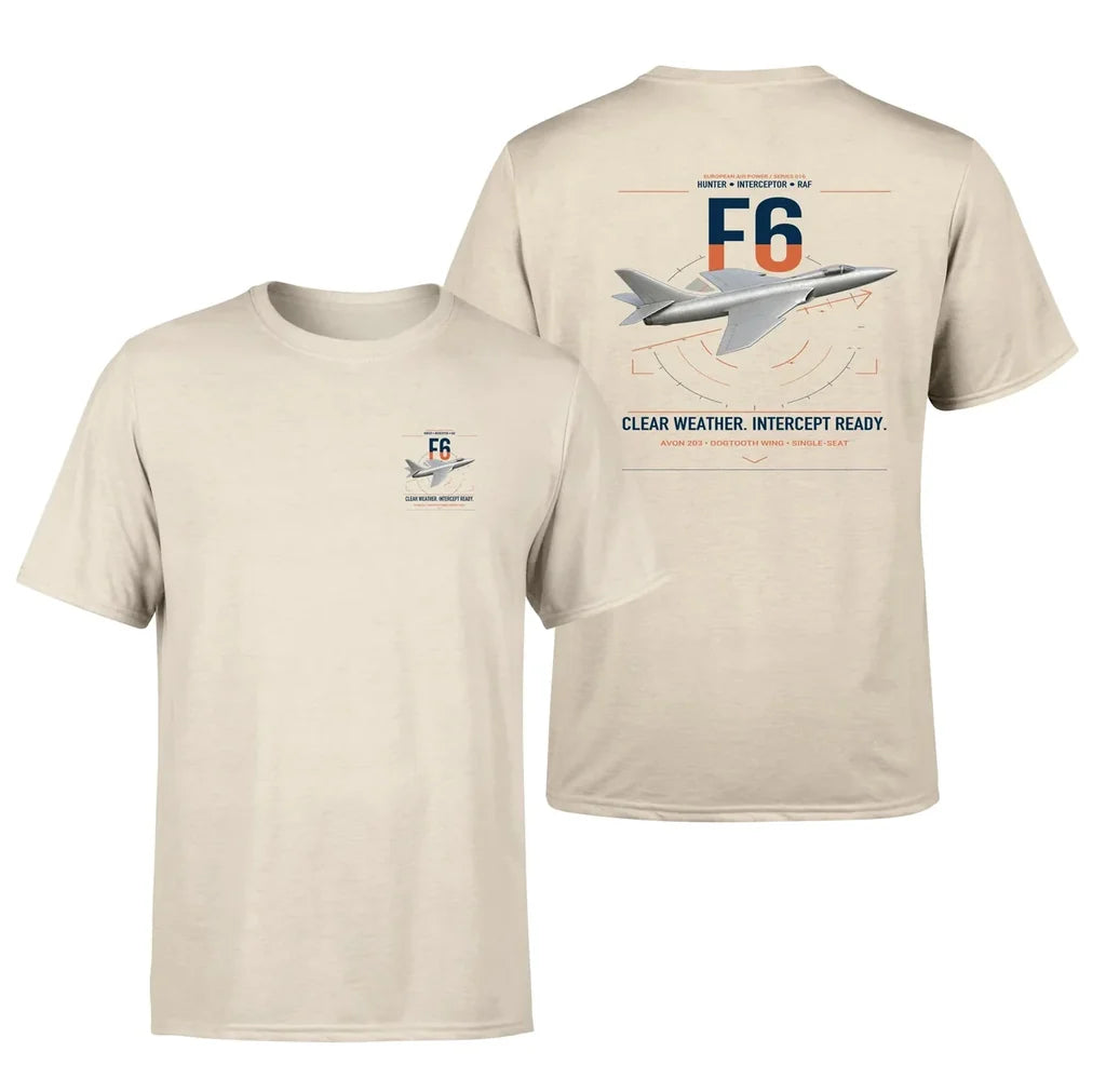 Hawker Hunter F6 design on beige t-shirt, double-side print