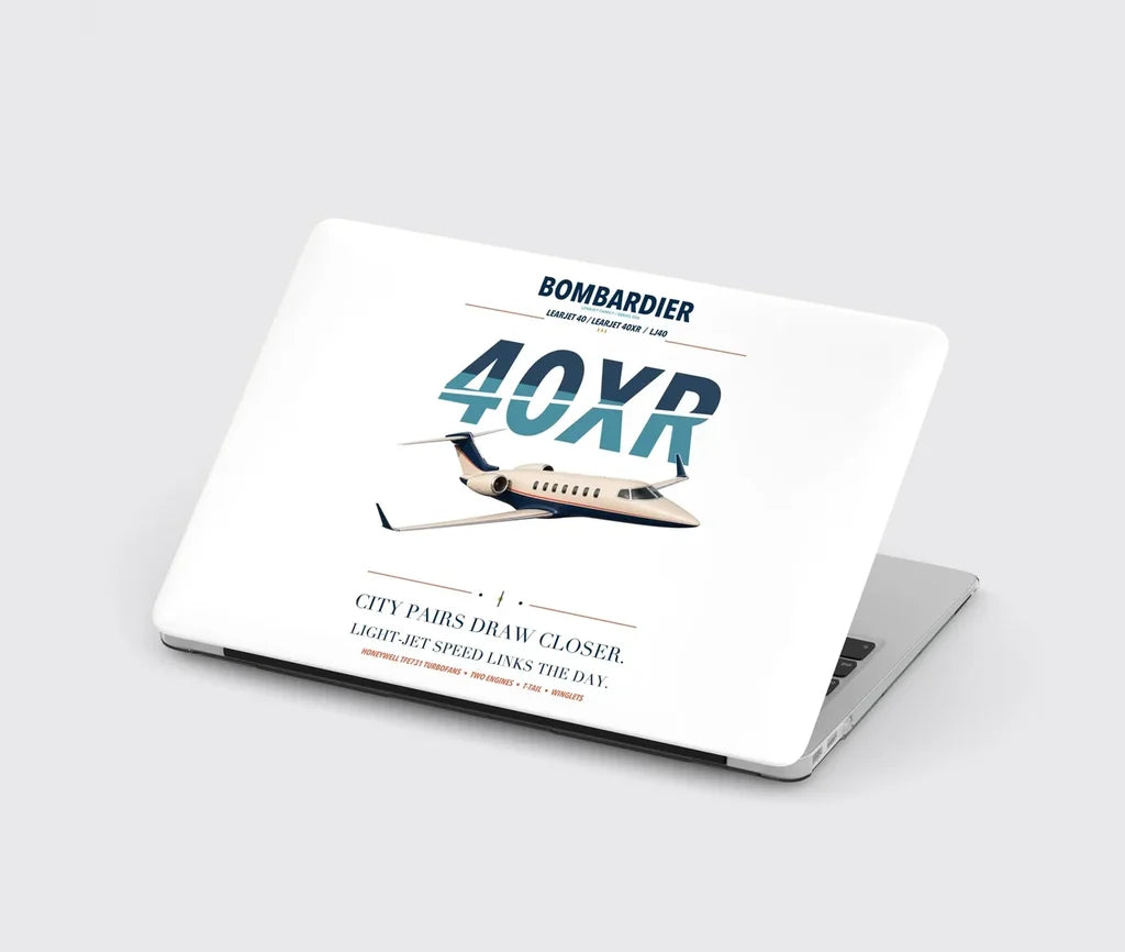 Bombardier Learjet 40XR design on white MacBook case