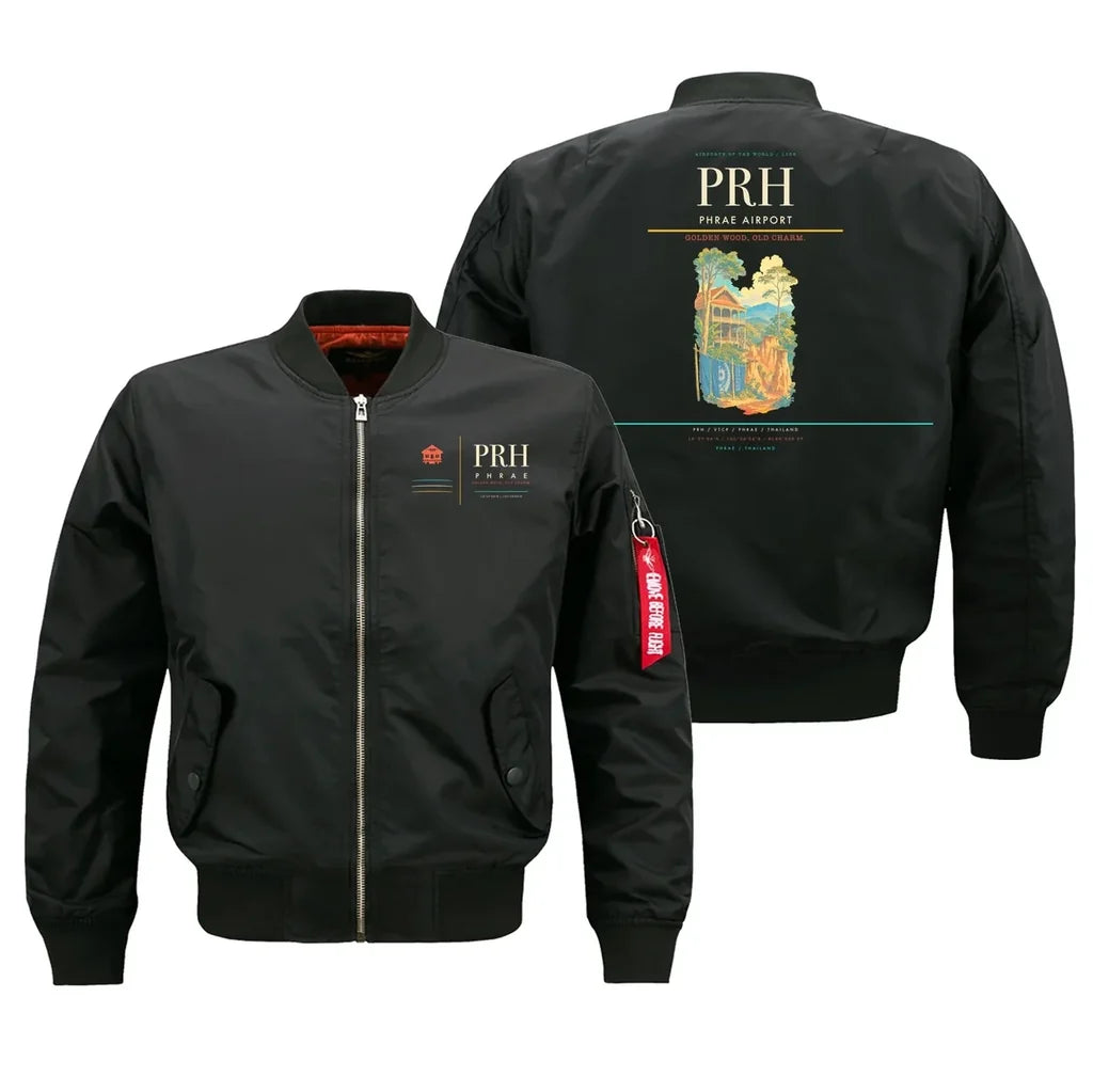 Phrae Airport (PRH) design on black bomber jacket