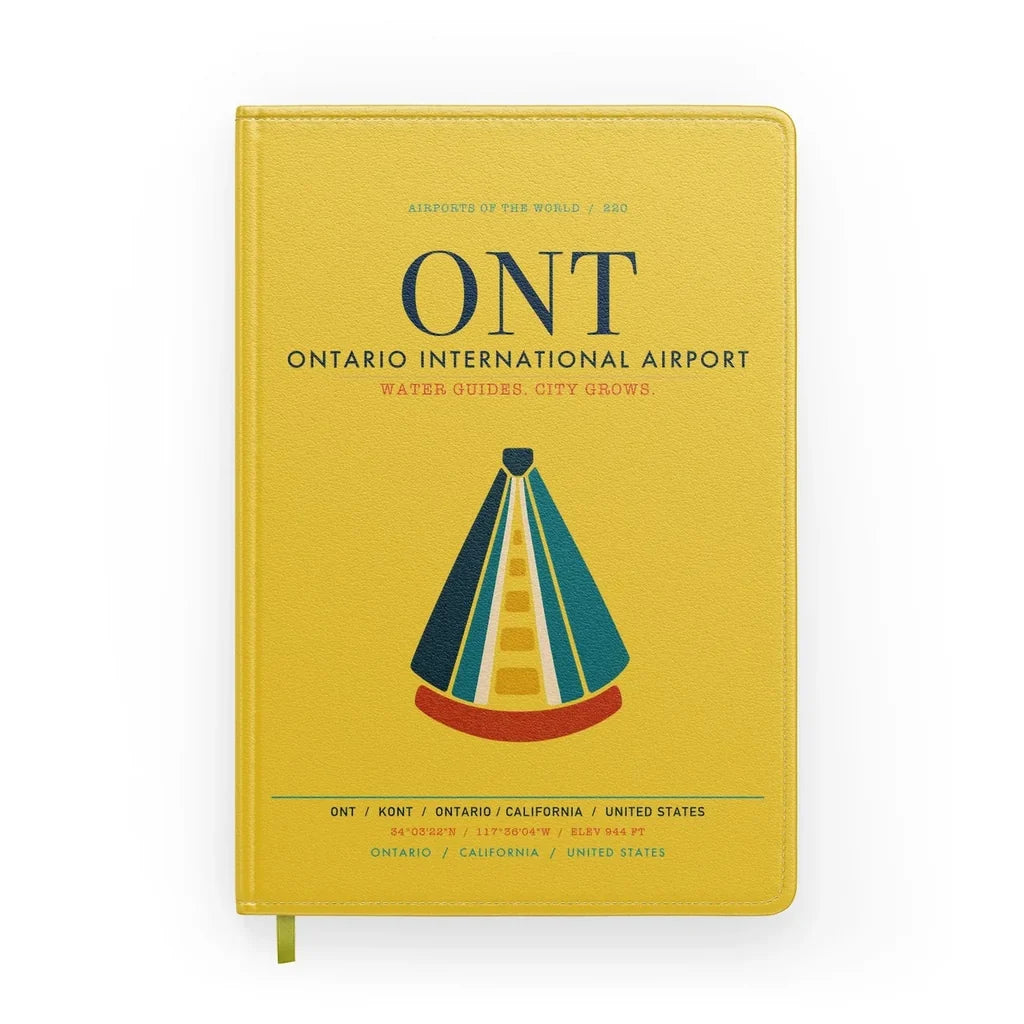 Ontario International Airport (ONT) design on yellow notebook