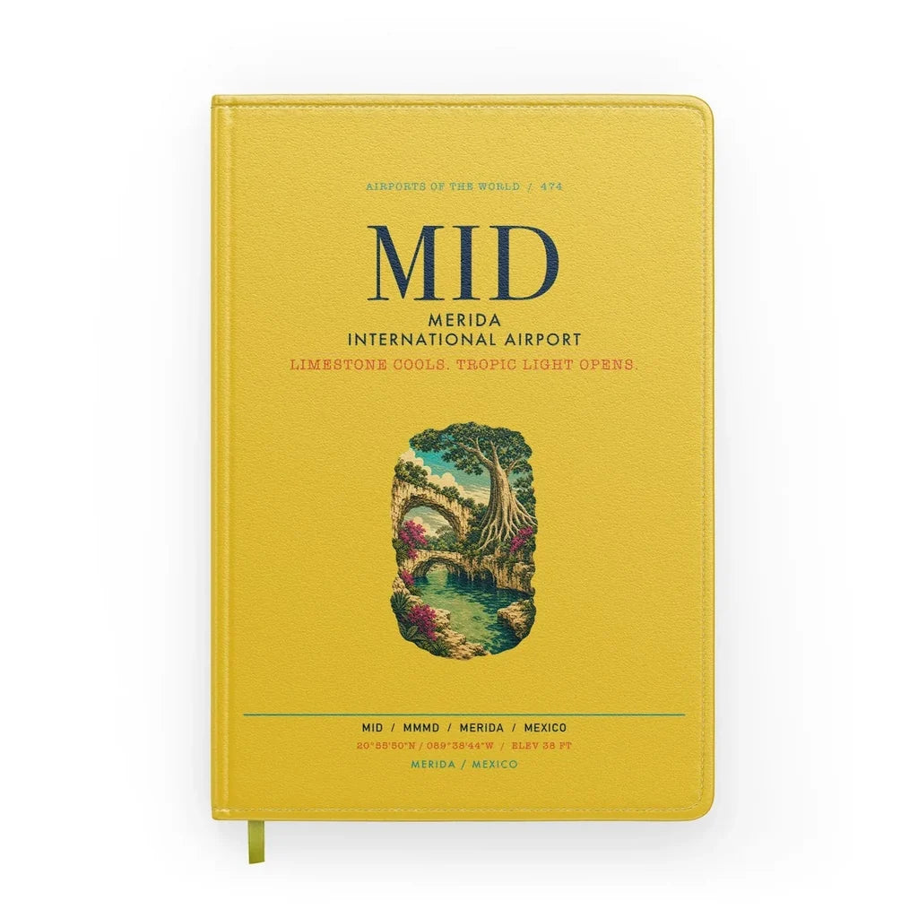 Merida International Airport (MID) design on yellow notebook