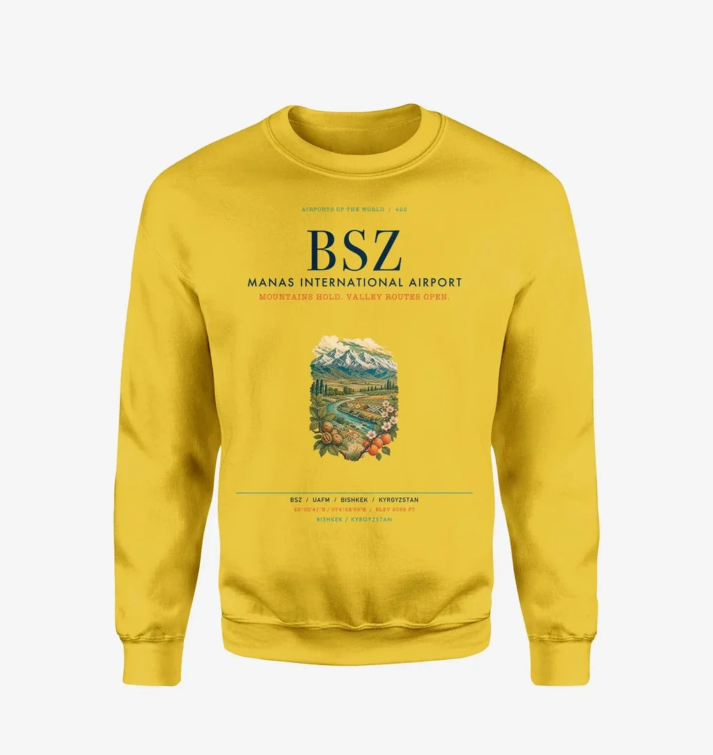 Manas International Airport Bishkek (BSZ) design on yellow sweatshirt