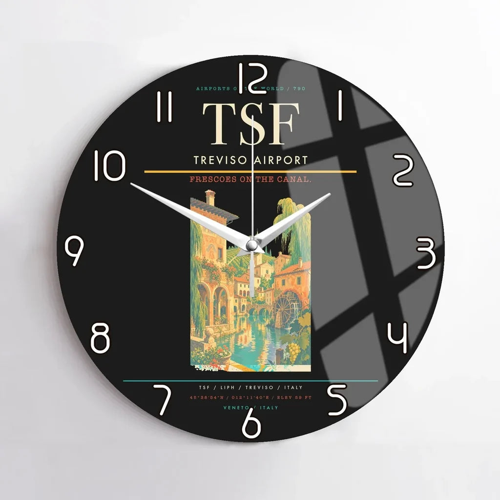 Treviso Airport (TSF) design on black no frame wall clock