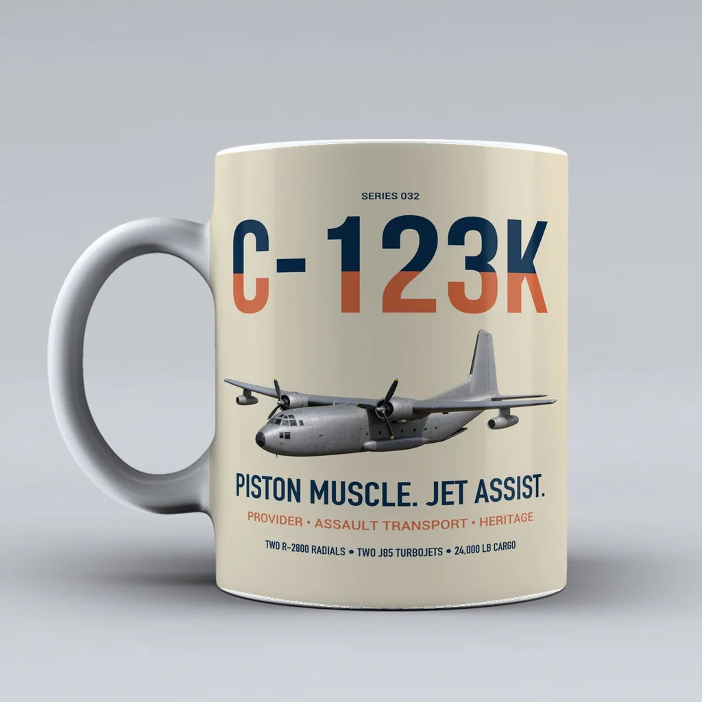 C-123K Provider design on beige ceramic mug, double-side print