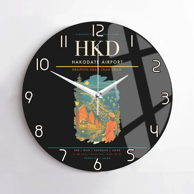 Hakodate Airport (HKD) design on black no frame wall clock