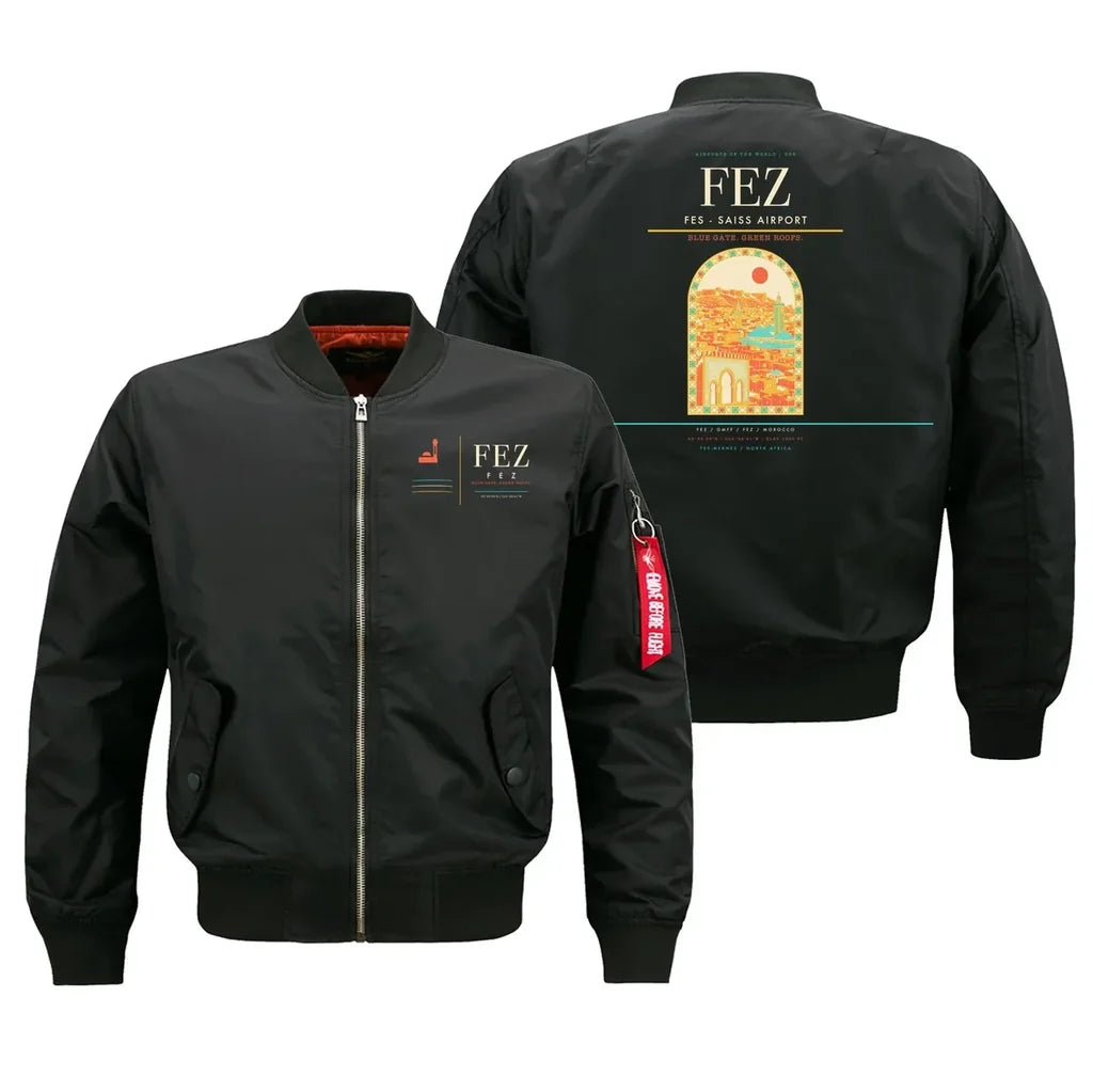 Fes (FEZ) design on black bomber jacket
