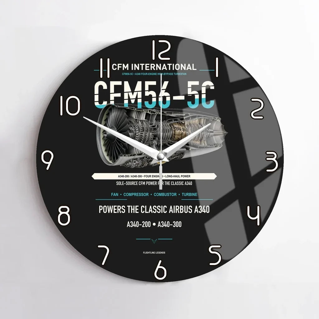 CFM56-5C design on black no frame wall clock