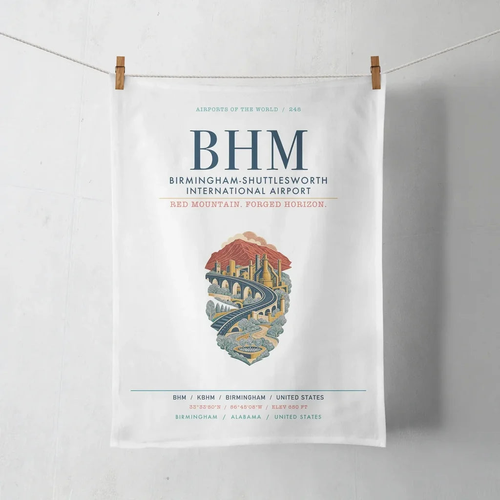 Birmingham-Shuttlesworth International Airport (BHM) design on white towel