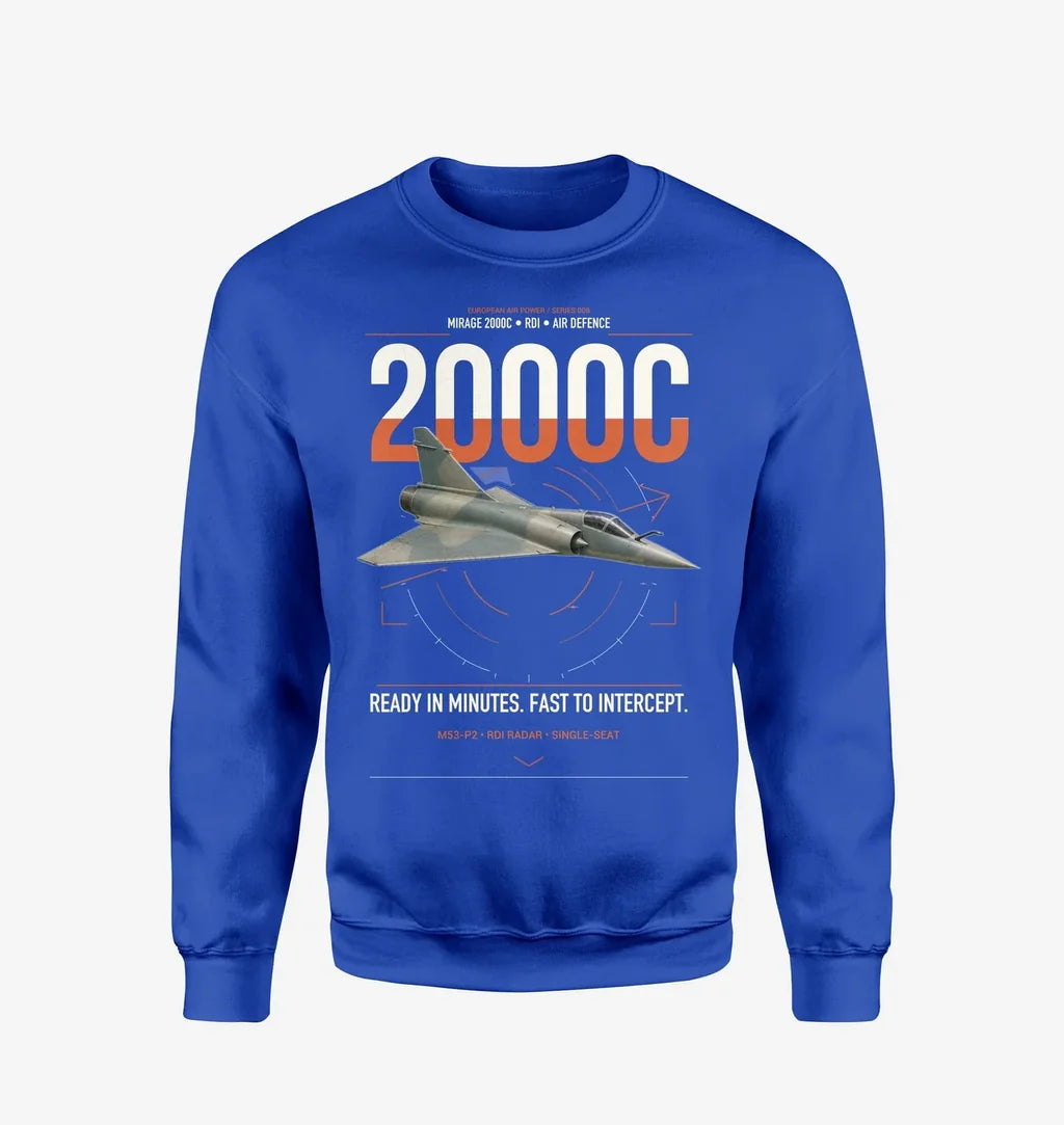 Dassault Mirage 2000C RDI design on blue sweatshirt