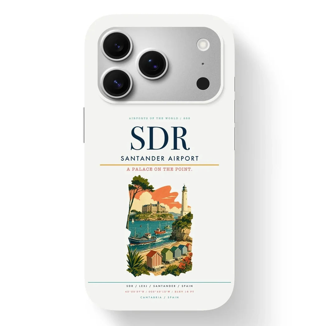 Santander Airport (SDR) design on white iPhone 17 Pro MagSafe case
