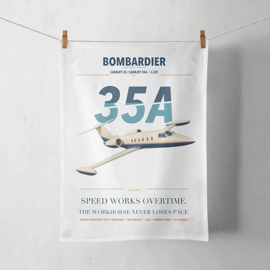 Bombardier Learjet 35A design on white towel