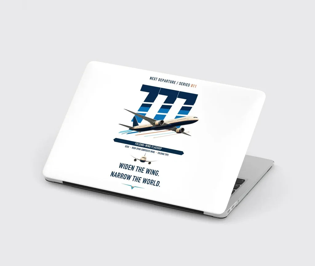 Boeing 777-9 design on white MacBook case
