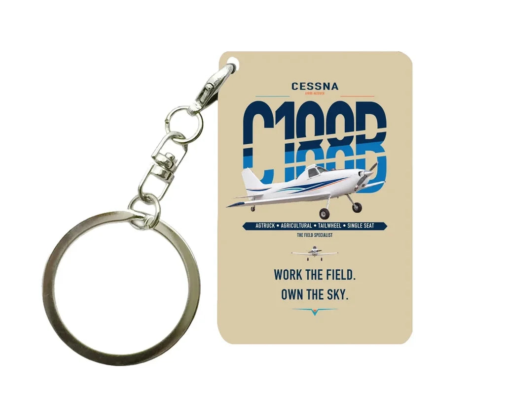 Cessna A188B AgTruck design on beige designed key chain, double-side print