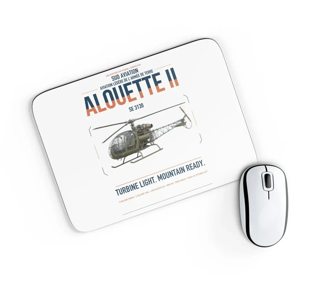 Sud Aviation SE 3130 Alouette II design on white rectangle mouse pad