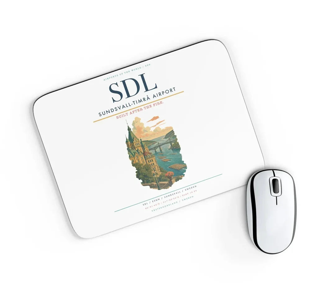 Sundsvall-Timrå Airport (SDL) design on white rectangle mouse pad