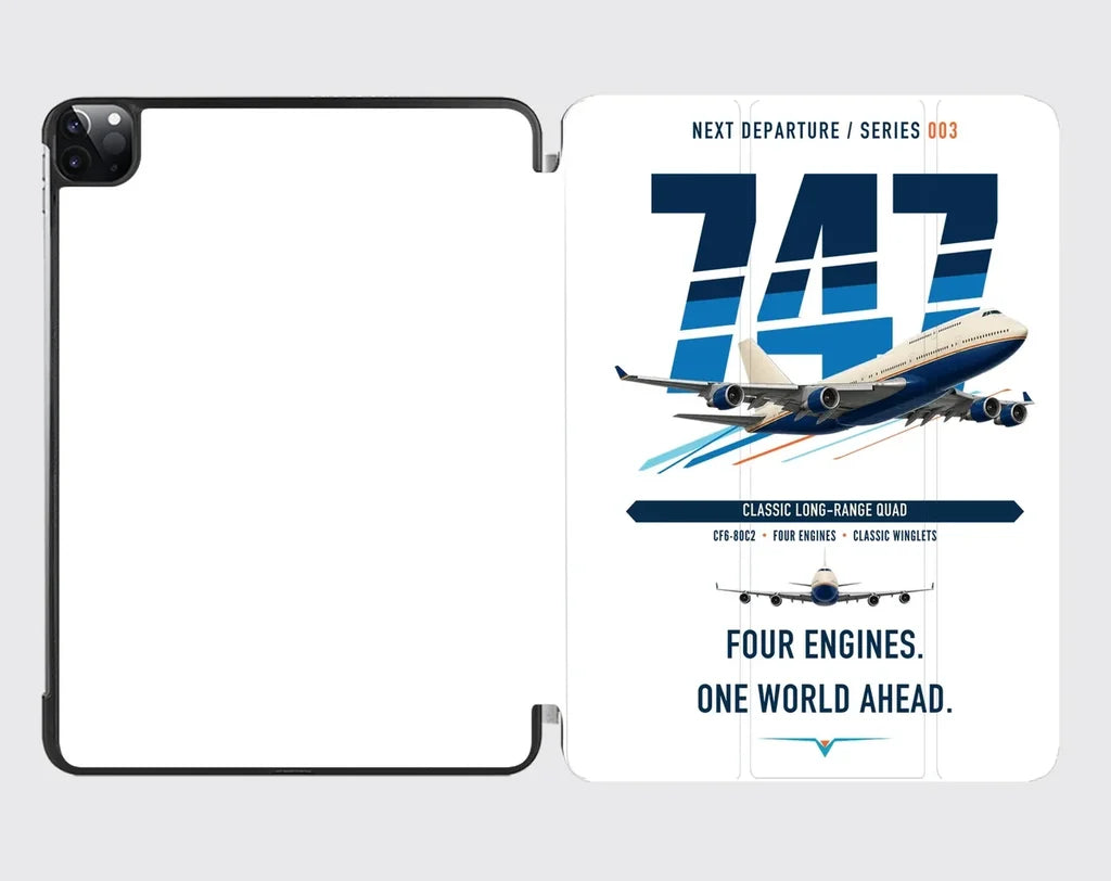 Boeing 747-400 design on white ipad tablet case