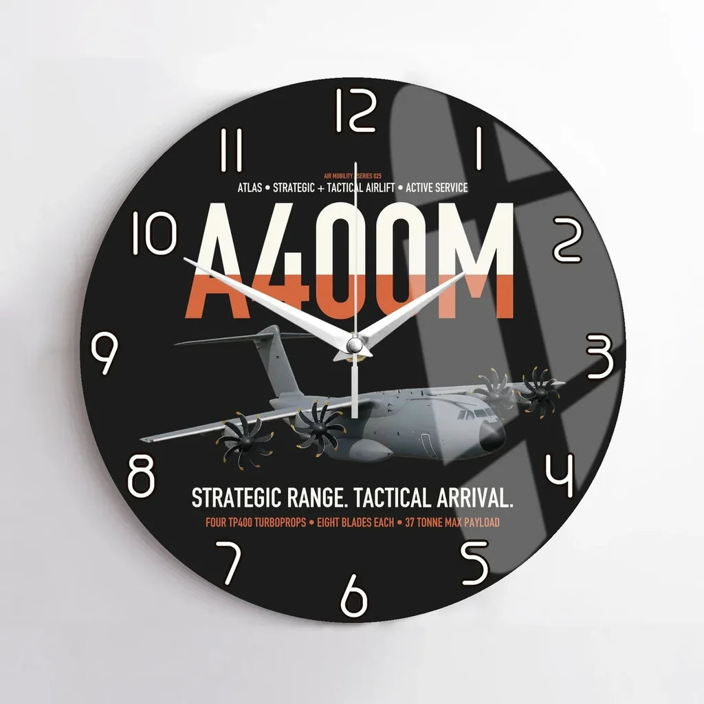 Airbus A400M Atlas design on black no frame wall clock