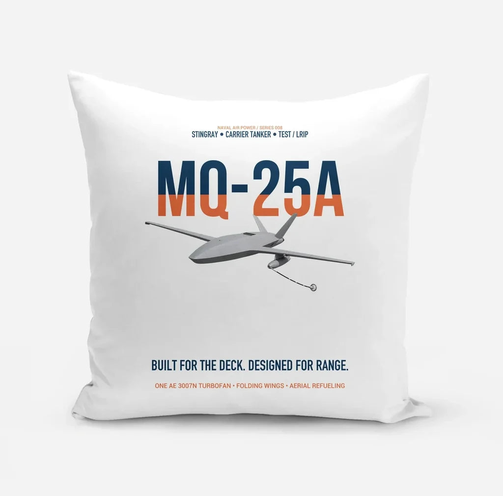 MQ-25A STINGRAY design on white pillow