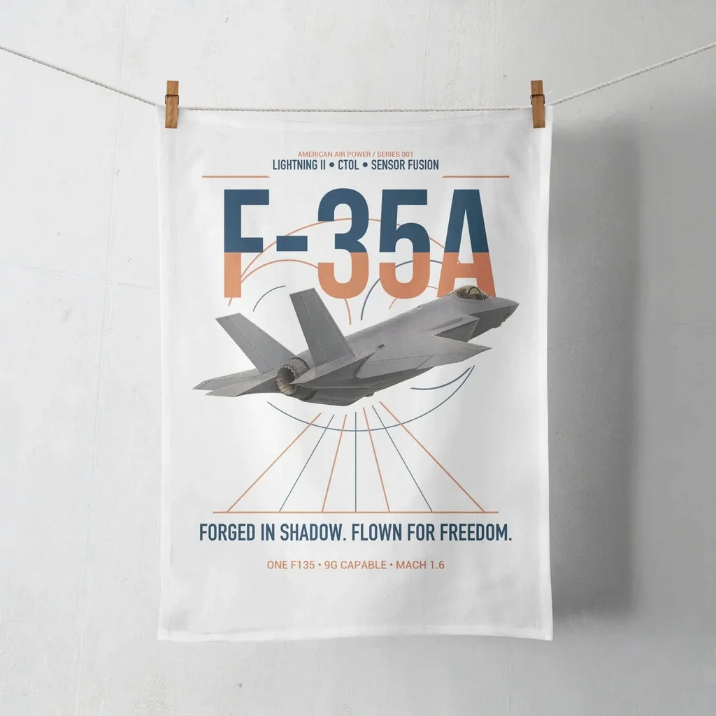 F-35A Lightning II design on white towel