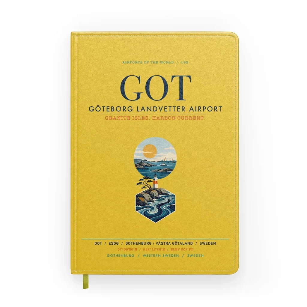 Göteborg Landvetter Airport (GOT) design on yellow notebook