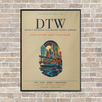 Thumbnail for Detroit Metropolitan Wayne County Airport DTW vertical canvas print - framed - beige background