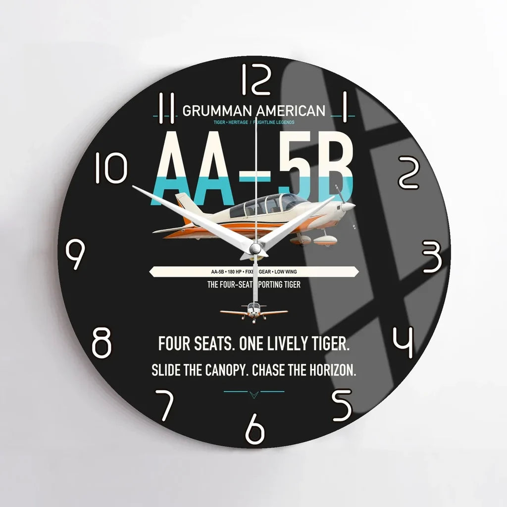 Grumman American AA-5B Tiger design on black no frame wall clock