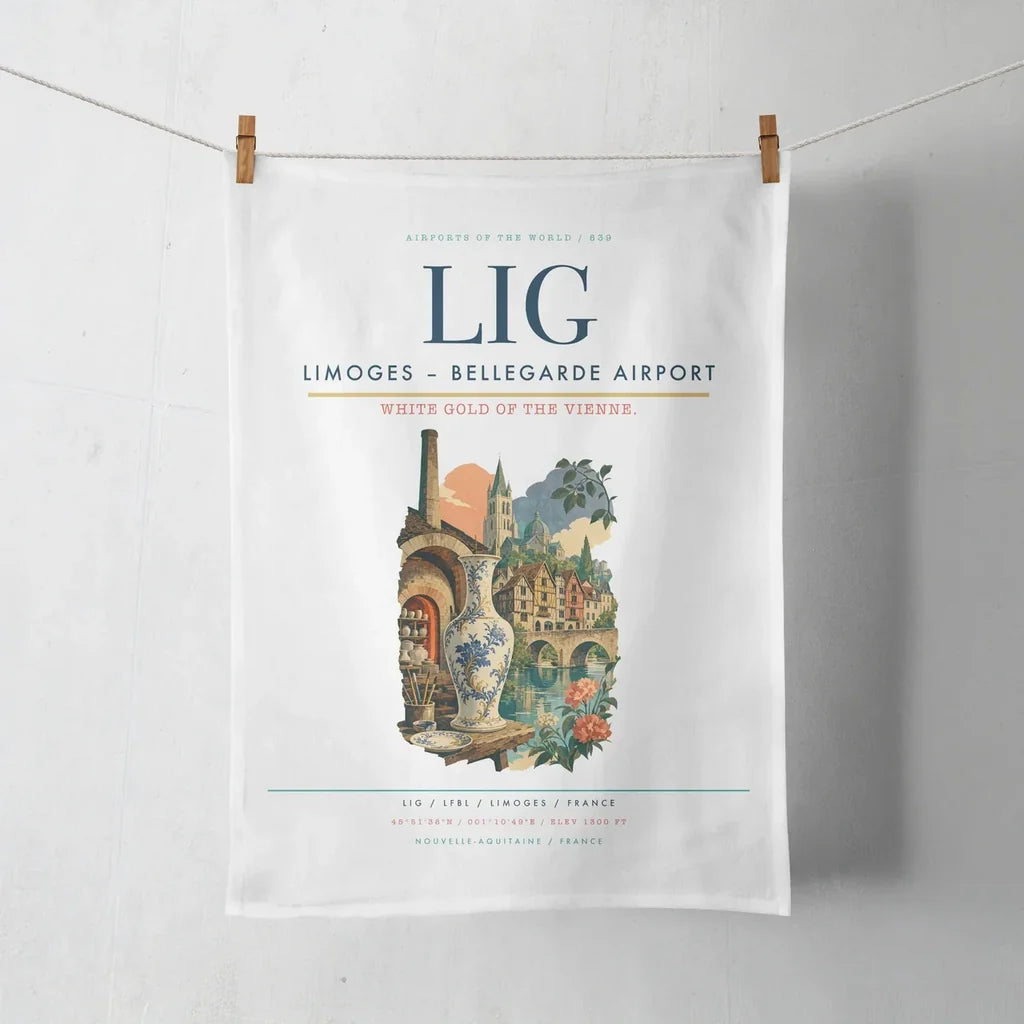 Limoges – Bellegarde Airport (LIG) design on white towel