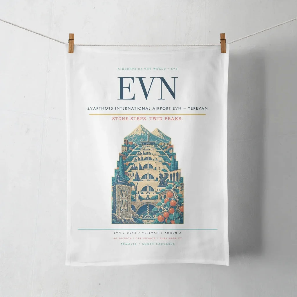 Zvartnots International Airport (EVN) design on white towel