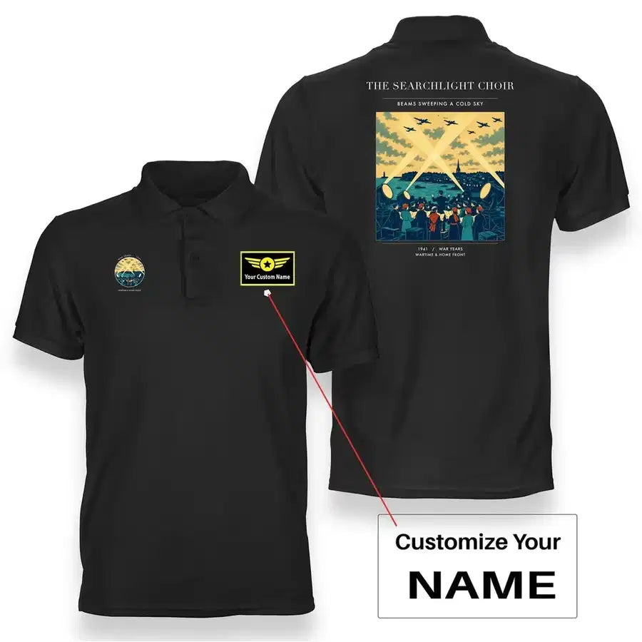 VINTAGE G4504 - The Searchlight Choir - Double-Side Polo T-Shirt design on black+name