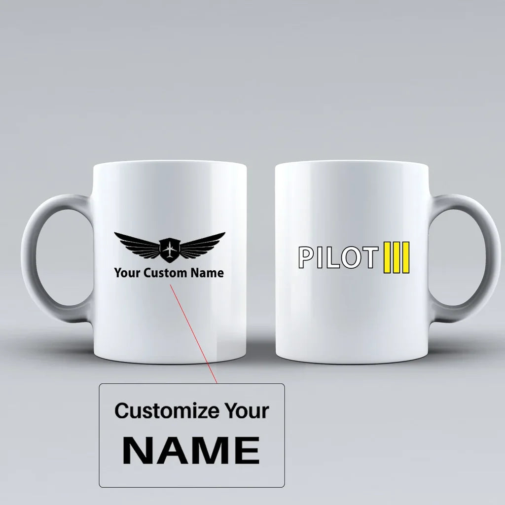 Pilot & Stripes (3 Lines) Ceramic White aviation design on ceramic mug, premium ceramic with glazed finish.