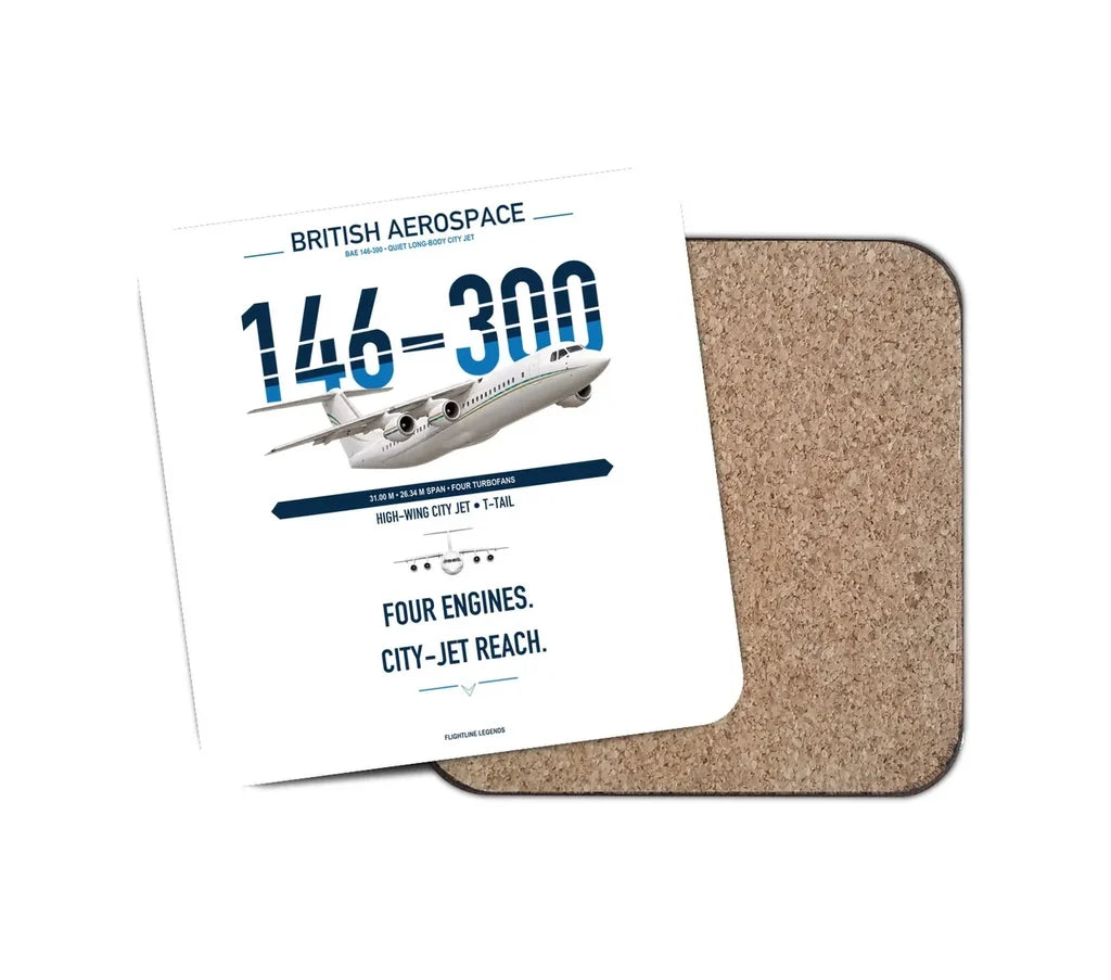 BAe 146-300 design on white 1 piece coaster